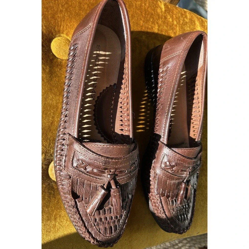 Vintage Stacy Adams Woven Leather Loafers Men’s Size 9 Mahogany Made In Brazil